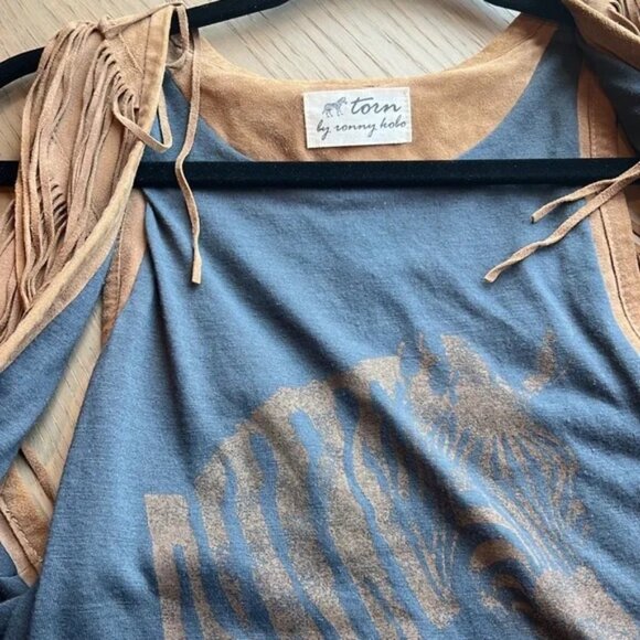 TORN by RONNY KOBO Vintage Leather Suede Fringe Vest Rodeo Western Top - Picture 6 of 6